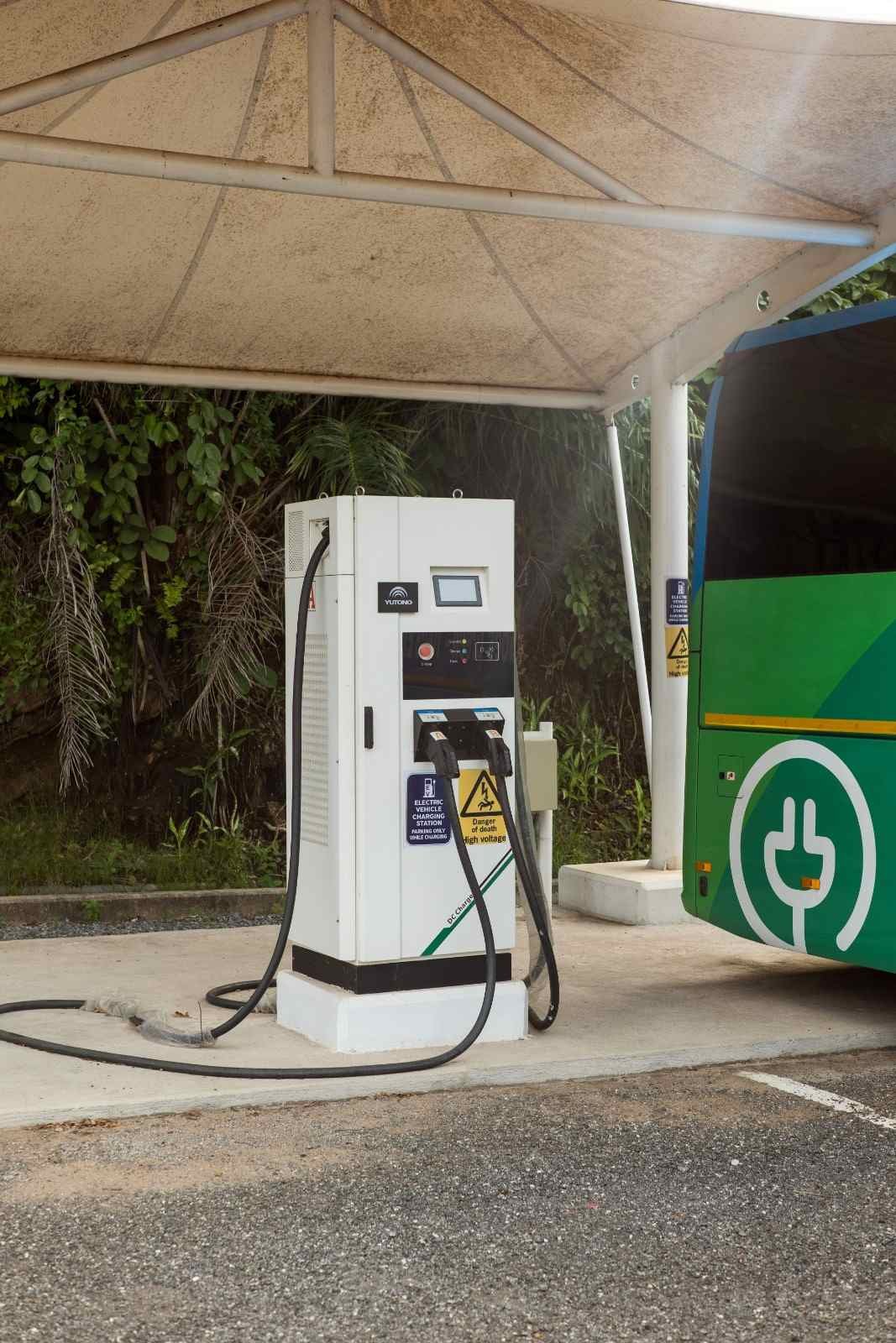 EV charging station powering an electric fleet vehicle