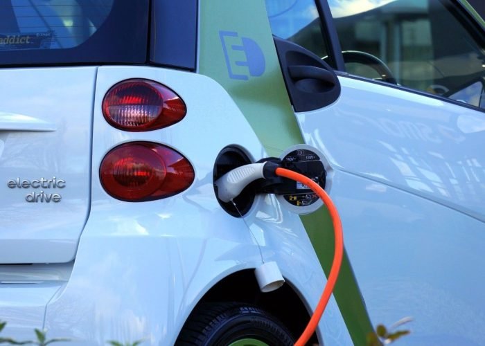 Electric vehicle connected to an EV charging cable